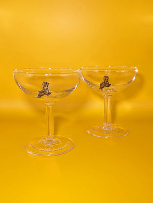 Pair of Rare Competition Prize Babycham Coupe Glasses