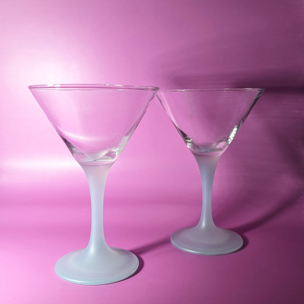 Pair of Vintage Frosted Martini Glasses