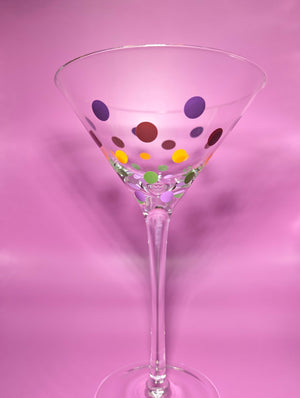 Pair of Vintage Purple, Pink, Yellow and Green Polka Dot Martini Glasses