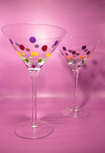 Pair of Vintage Purple, Pink, Yellow and Green Polka Dot Martini Glasses