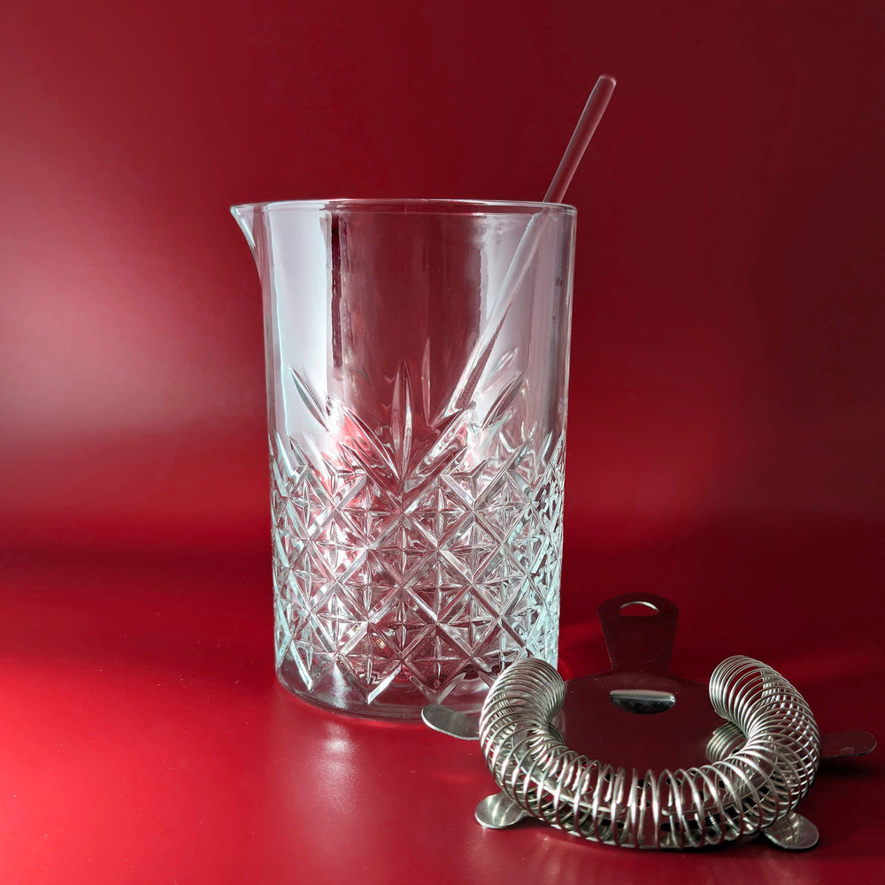 Timeless Mixing Glass With Hawthorne Strainer and Teardrop Stirrer