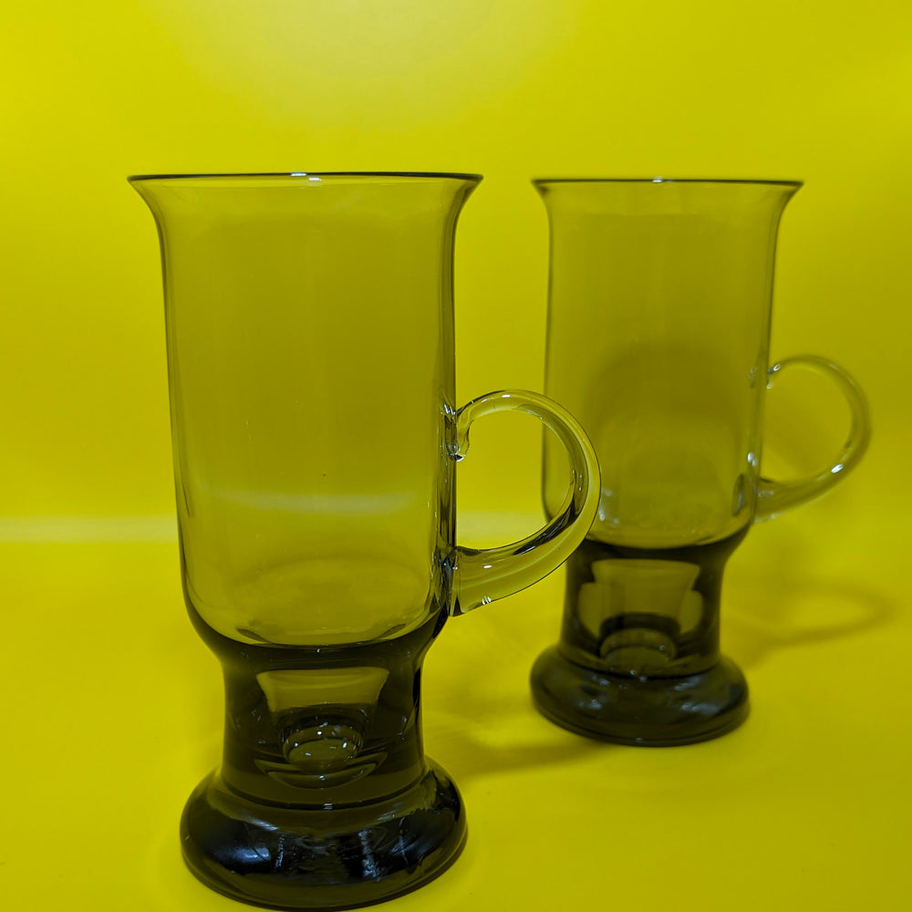 Pair of Vintage Wedgwood Crystal Smoky Grey Irish Coffee Glasses