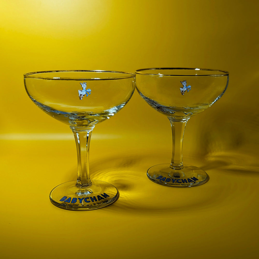 Pair of Vintage 50s Babycham Coupes (With Gold Rims)