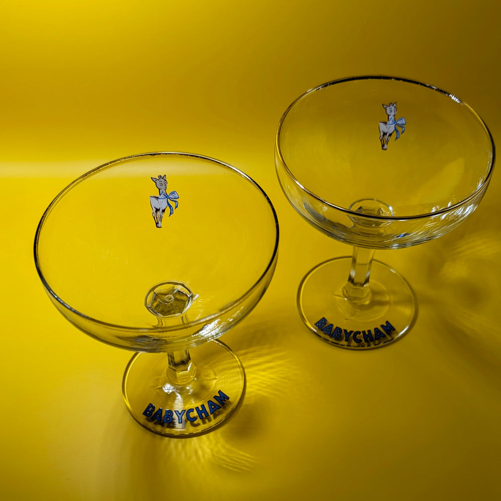 
                  
                    Pair of Vintage 50s Babycham Coupes (With Gold Rims)
                  
                