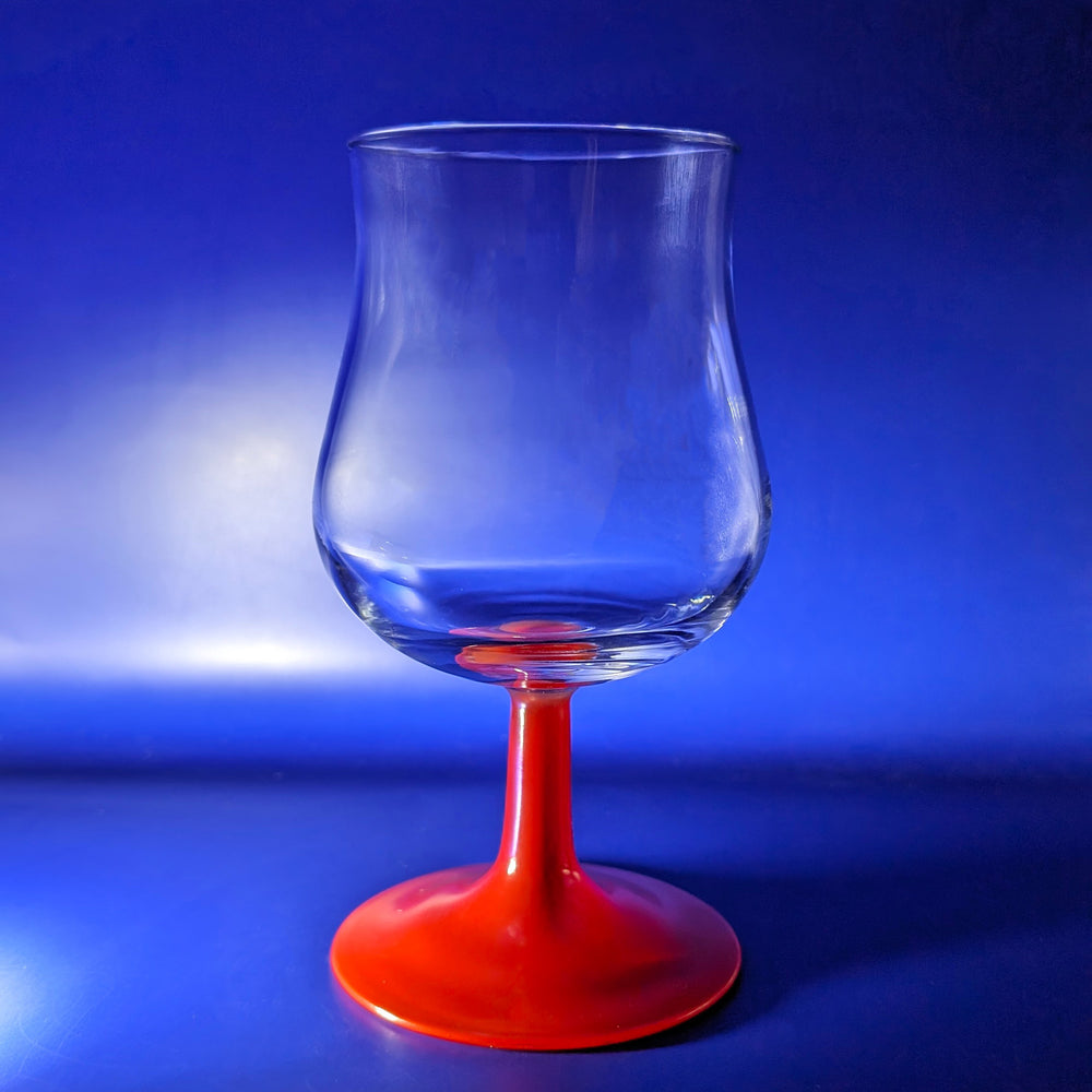 Vintage 80s Hurricane Glass With Red Stem