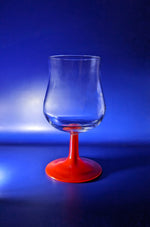 Vintage 80s Hurricane Glass With Red Stem