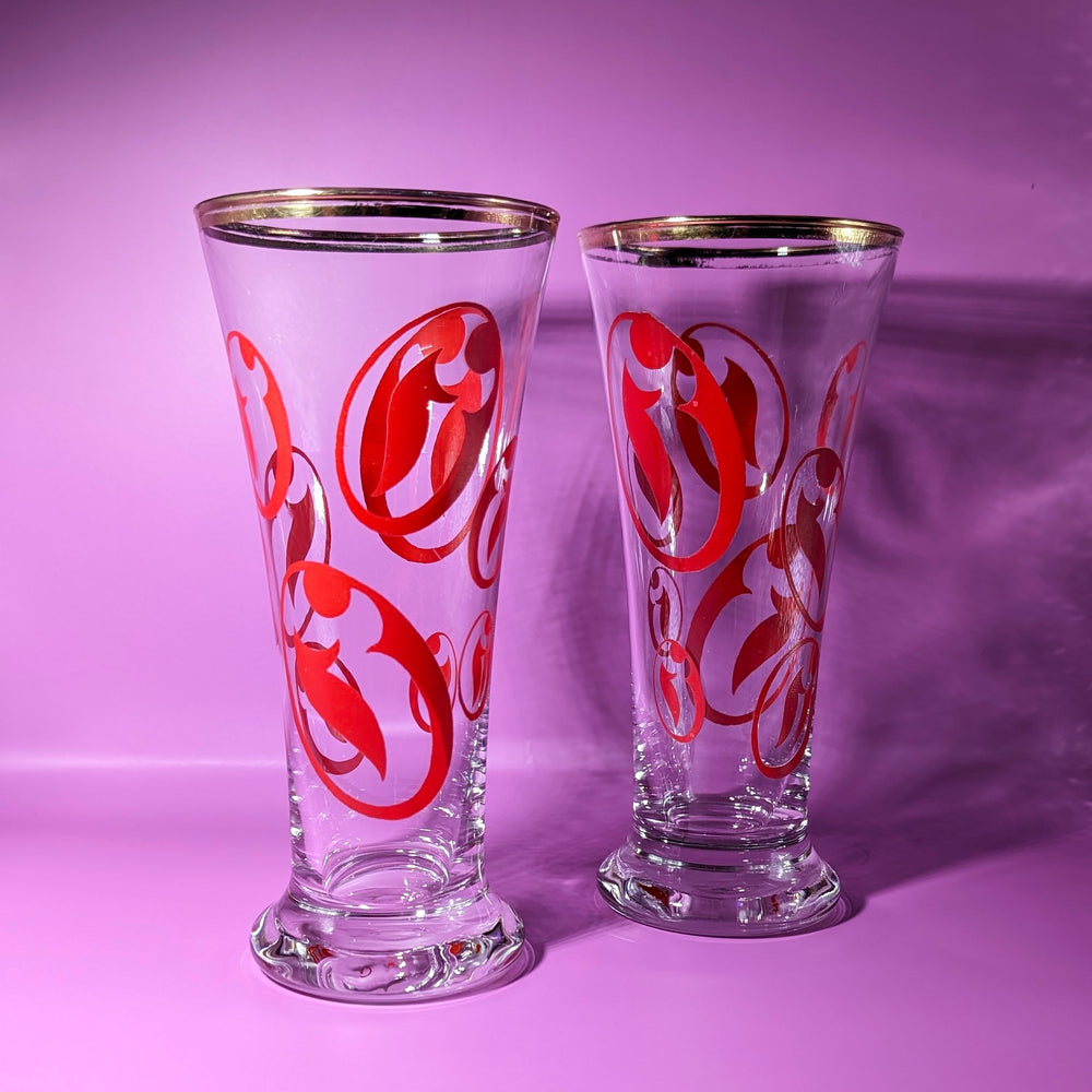 Pair of Vintage 1950s Atomic Printed Glasses (Red)