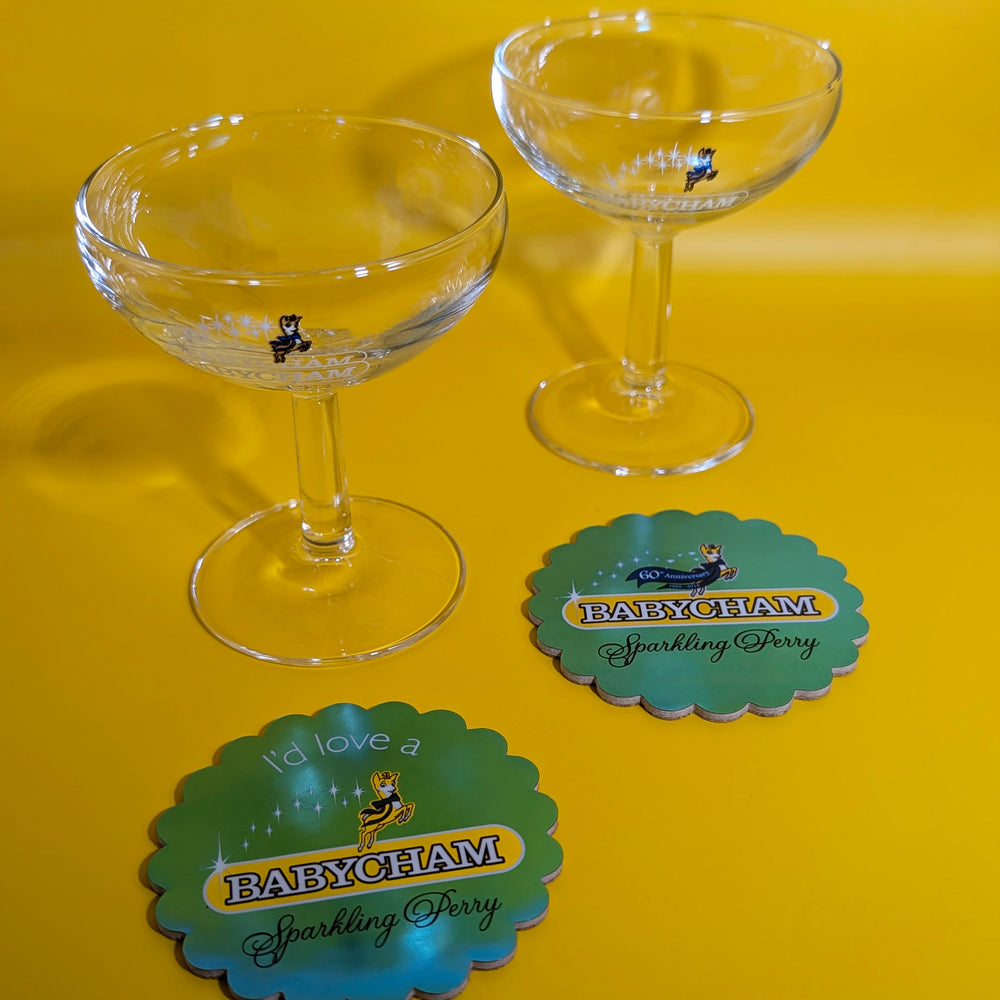 Pair of Vintage Babycham 60th Anniversary Coasters