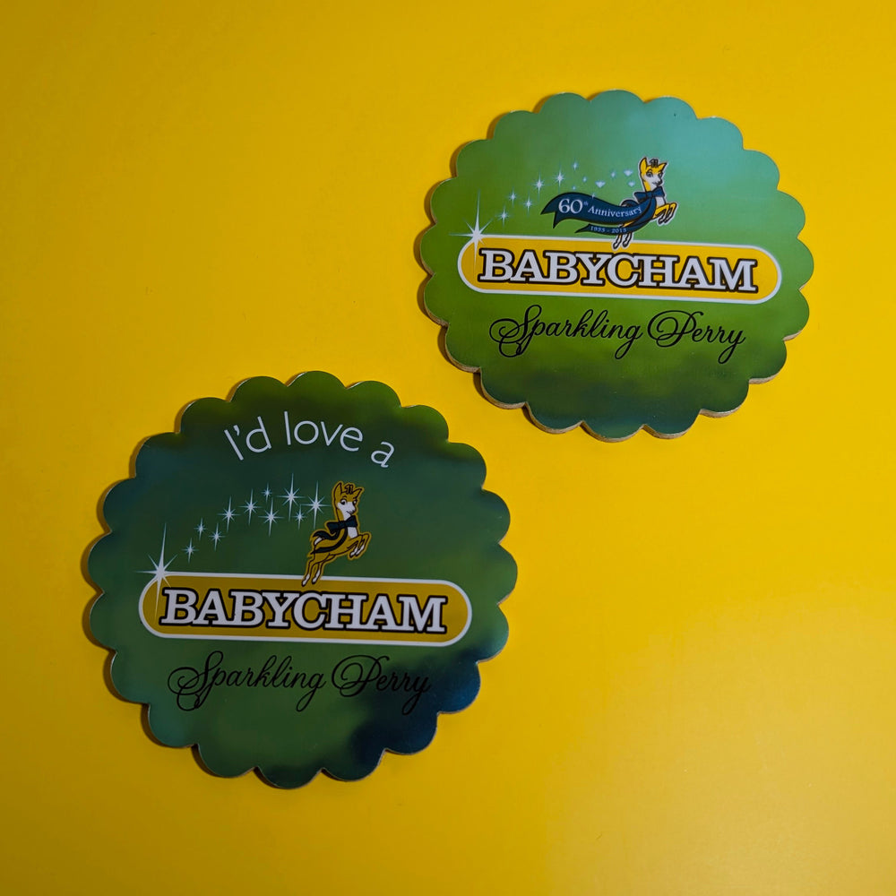 Pair of Vintage Babycham 60th Anniversary Coasters