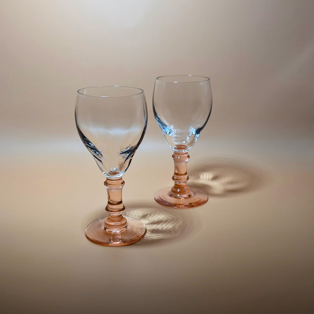 Pair of Vintage Coral Stemmed Liqueur Glasses