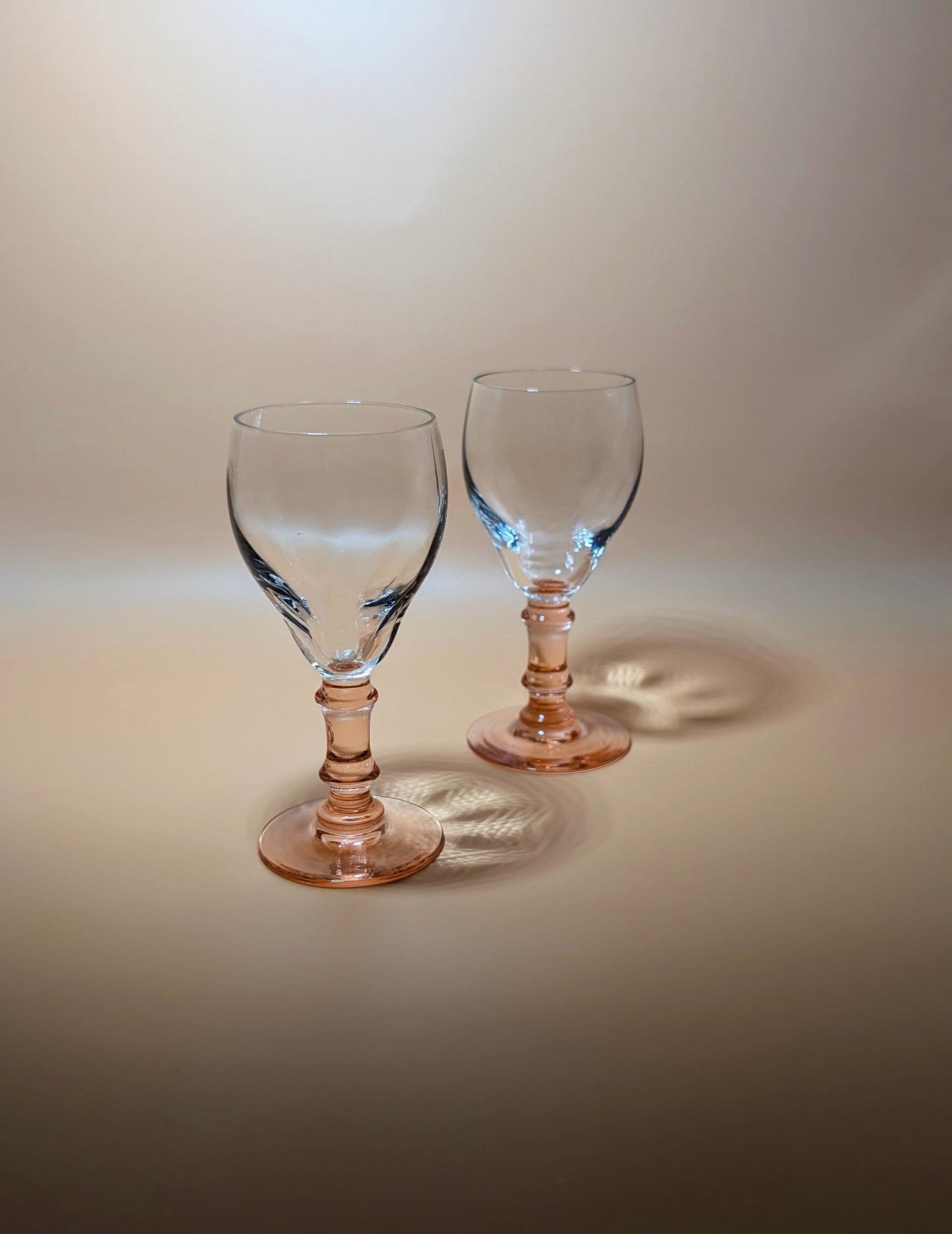 Pair of Vintage Coral Stemmed Liqueur Glasses