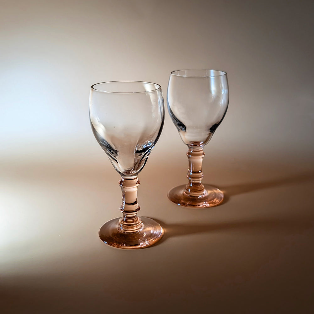 Pair of Vintage Coral Stemmed Liqueur Glasses