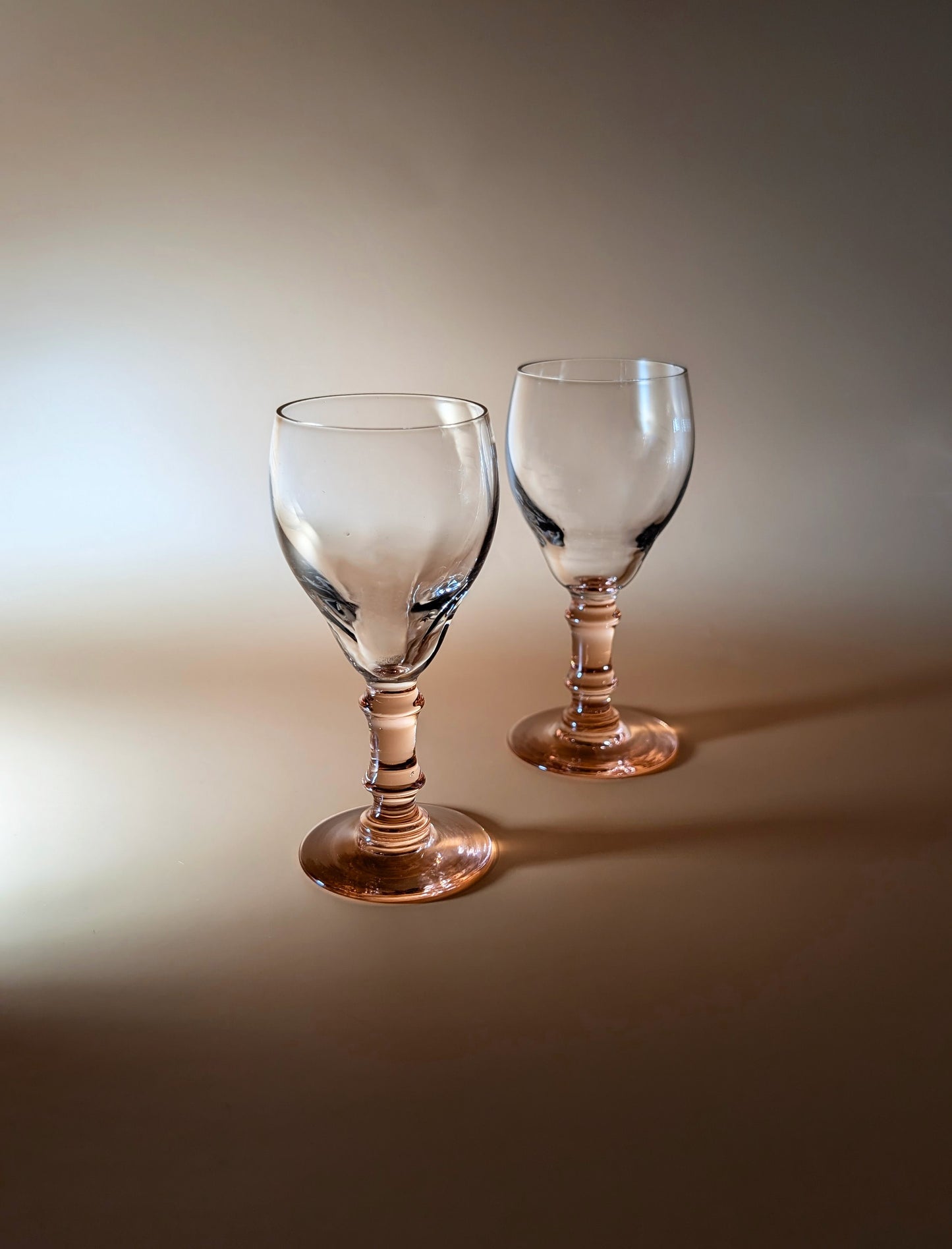 Pair of Vintage Coral Stemmed Liqueur Glasses