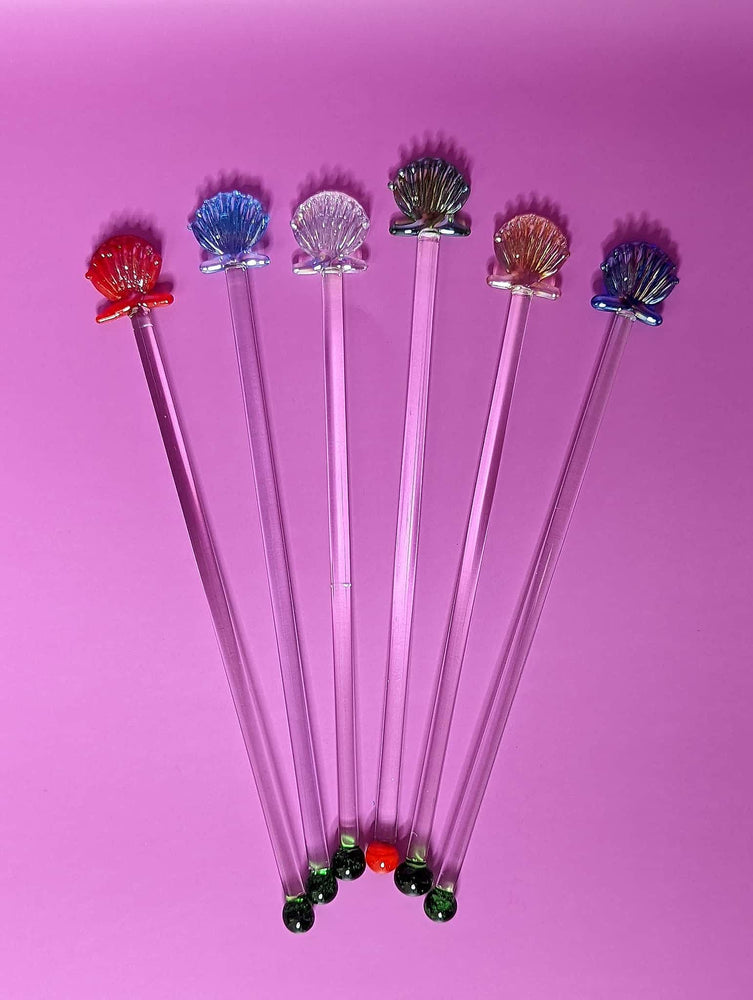 Murano Style Glass Shell Cocktail Stirrers