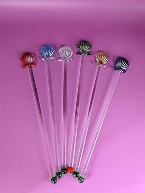 Murano Style Glass Shell Cocktail Stirrers