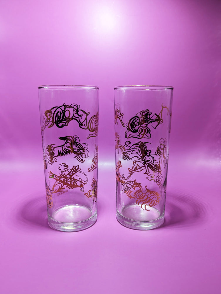 Pair of Vintage Zodiac Horoscope Highball Glasses